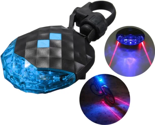 ALANES 5 LED 2 Laser Bicycle Rear Tail Warning Lights - Blue & Black LED Front Light