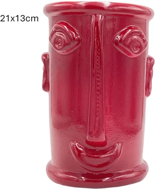 Africa Ceramics Vase AC 21x13cm MW Face Planter - Red Ceramic Vase